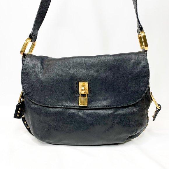 Marc Jacobs Handbags - MARC JACOBS Black Leather Gold Lock Shoulder Bag
